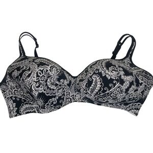 Cacique Black Floral Paisley Full Coverage Underwire Bra Lightly Lined 46DDD